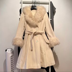 Vintage faux fur collar fur trim cream color coat